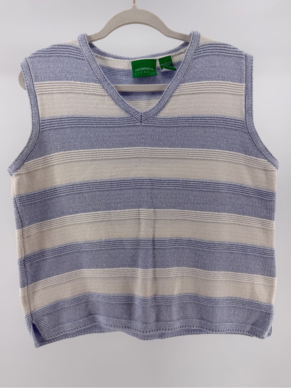 Vintage Liz Claiborne Golf Striped Knit Vest Tank in Blue White, Women's Large